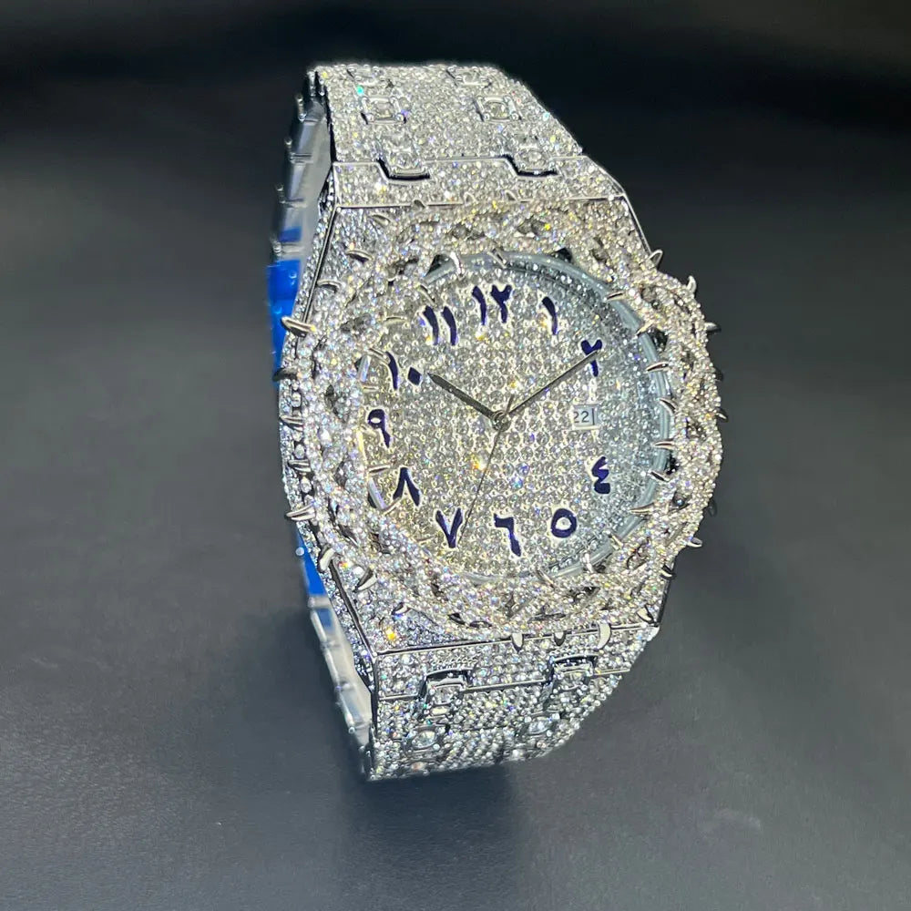 Hot Fashion Full Diamond Watch Men MISSFOX Brand Hip Hop lced Qut Bling Jewelry Flower Quartz Wristwatch For Man Dropshipping