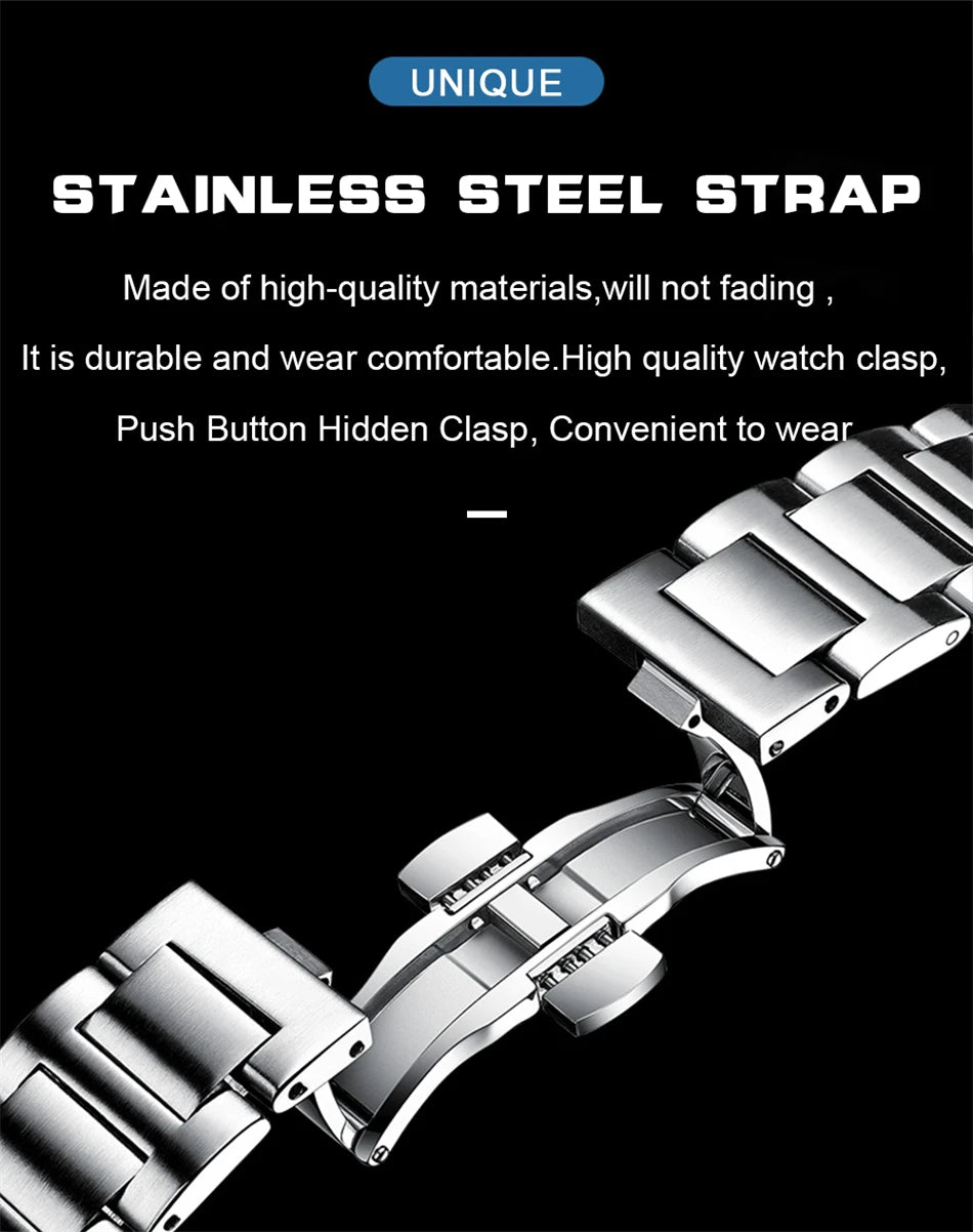 POEDAGAR Luxury Watch Business 50 ATM Waterproof Male Clock Luminous Date Stainless Steel Square Quartz Men Watches reloj hombre