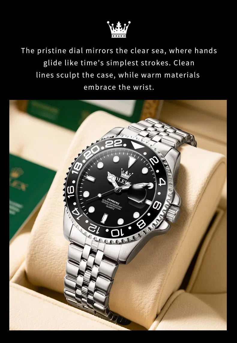 OLEVS Luxury Top Brand Original Quartz Mens Watches Stainless Steel Waterproof Luminous Auto Date Hand Clock for Man Trendy 5657