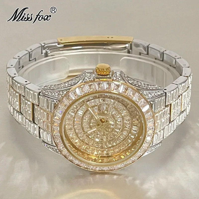 Fashion Men's Iced Out Watches Brand MISSFOX Luxury Automatic Date Male Clock Hip Hop Big Square Diamond Bling Wristwatch Reloj