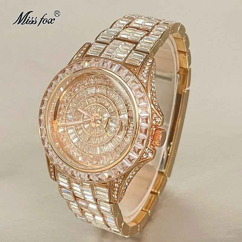 Fashion Men's Iced Out Watches Brand MISSFOX Luxury Automatic Date Male Clock Hip Hop Big Square Diamond Bling Wristwatch Reloj