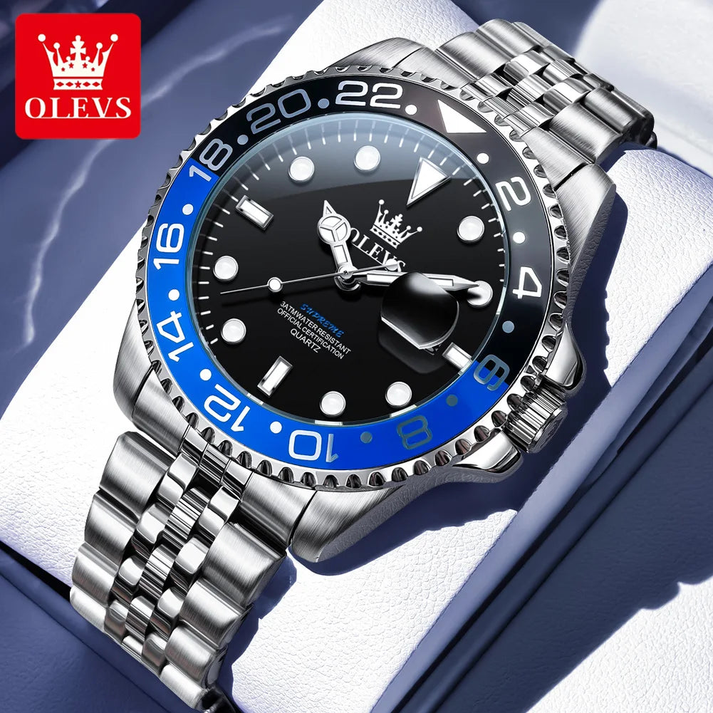 OLEVS Luxury Top Brand Original Quartz Mens Watches Stainless Steel Waterproof Luminous Auto Date Hand Clock for Man Trendy 5657