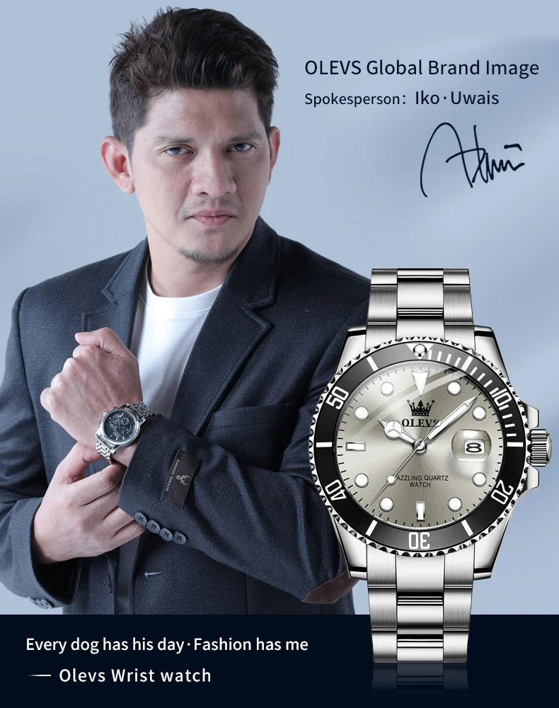OLEVS 5885 Luxury Waterproof Sport Quartz Watch for Men Stainless Steel Calendar Luminous Mens Wristwatches Relogio Masculino