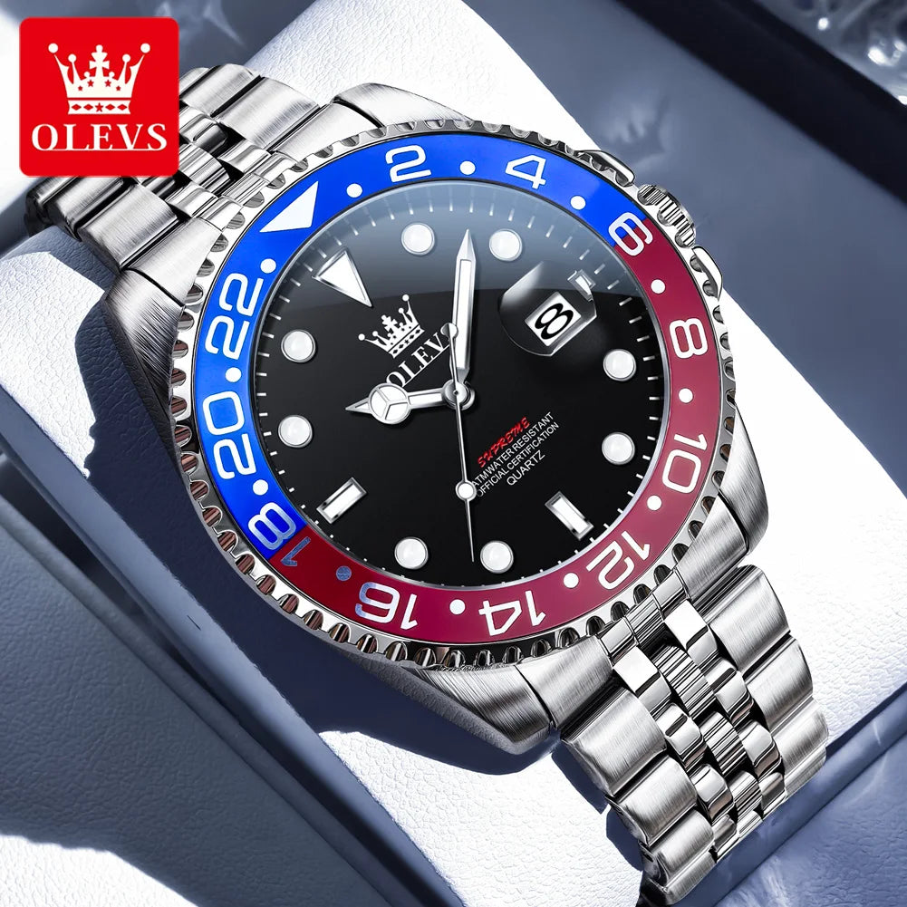 OLEVS Luxury Top Brand Original Quartz Mens Watches Stainless Steel Waterproof Luminous Auto Date Hand Clock for Man Trendy 5657