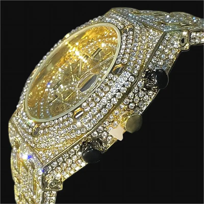 Fashion Brand MISSFOX Luxury Watches Men Automatic Date Waterproof Quartz Clock Hip Hop Iced Diamond Jewelry WristWatch Man 2023