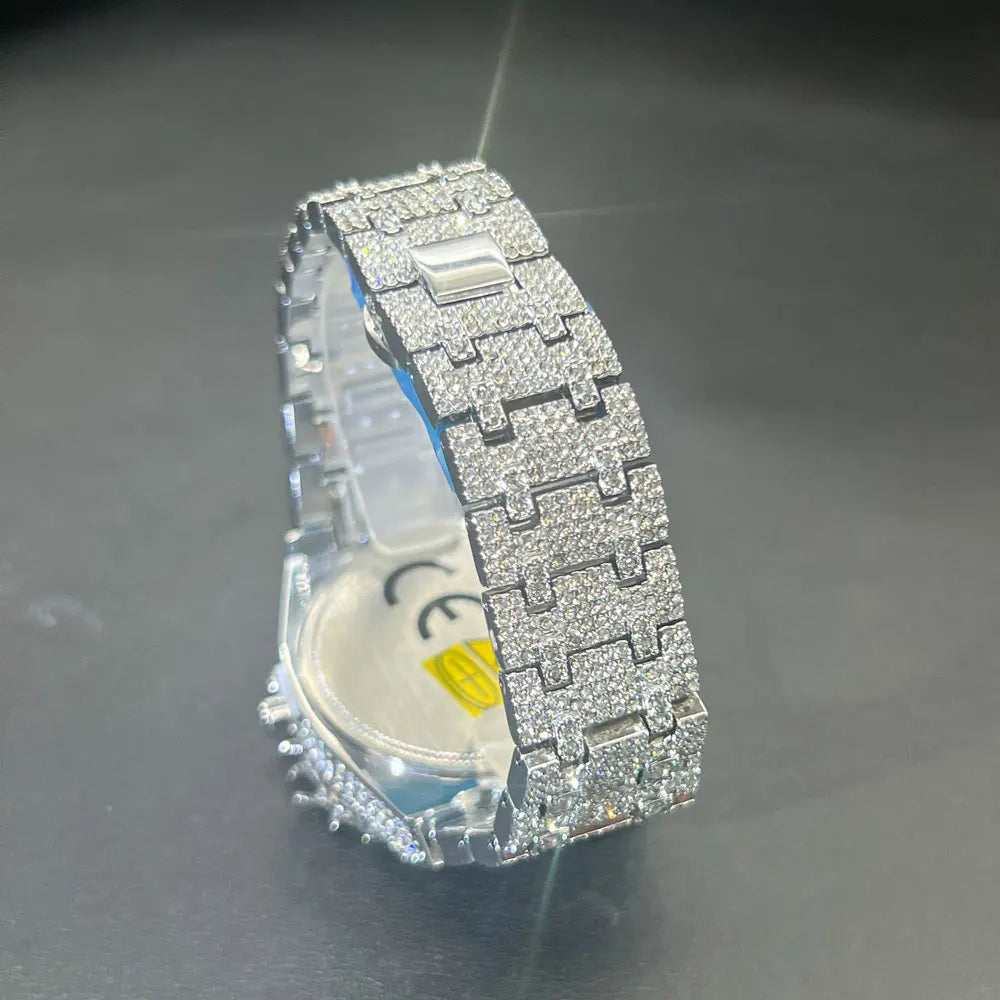 MISSFOX Cool Black Watch For Men Luxury Thorn Crown Quartz Watches Fashion Hip Hop Iced Diamond Wristwatch Man Dropshipping