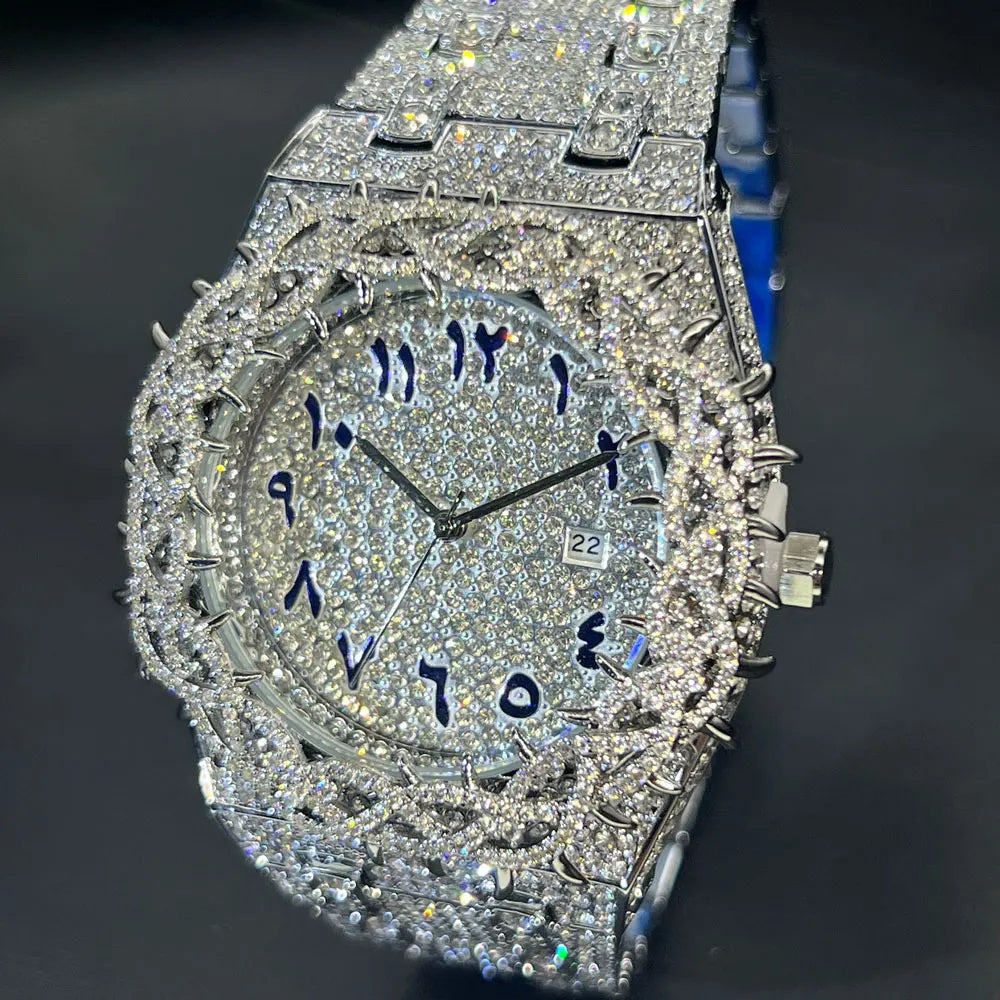 Hot Fashion Full Diamond Watch Men MISSFOX Brand Hip Hop lced Qut Bling Jewelry Flower Quartz Wristwatch For Man Dropshipping