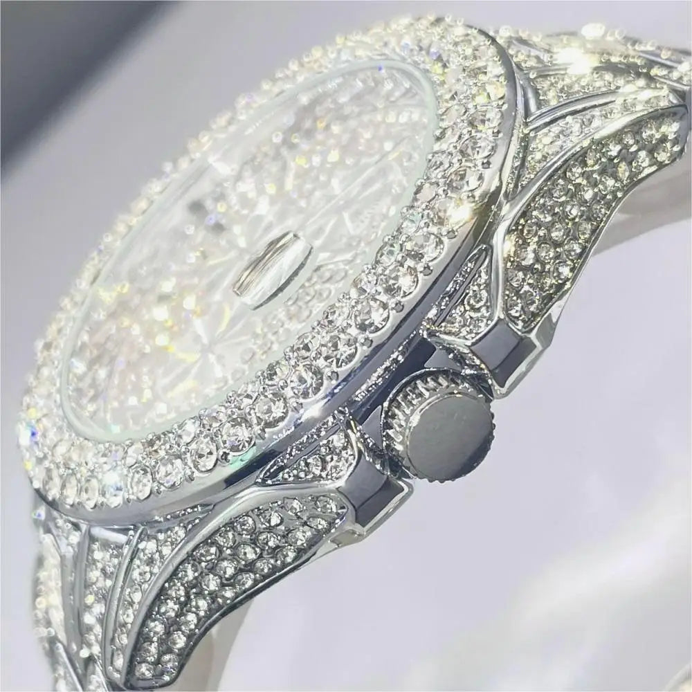 2024 MISSFOX Luxury Iced Out Watches Men Fashion Automatic Date Quartz Wristwatch Man Hip Hop Diamond Clock Reloj Free Shipping