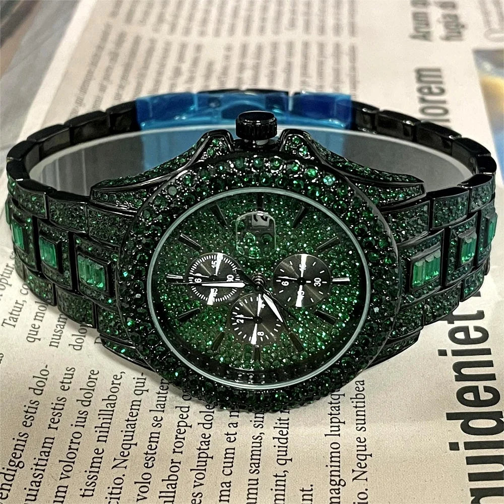 2024 MISSFOX Luxury Iced Out Watches Men Fashion Automatic Date Quartz Wristwatch Man Hip Hop Diamond Clock Reloj Free Shipping