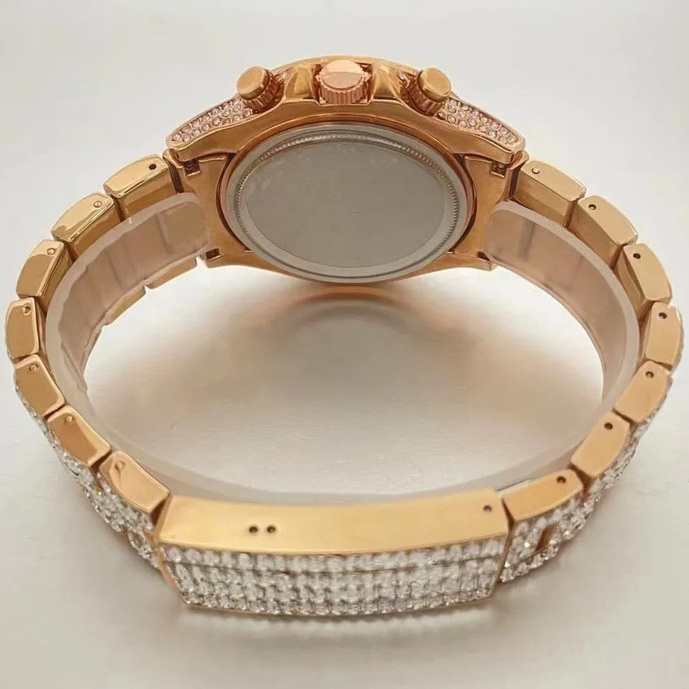 Top Luxury Iced Watch For Men Brand MISSFOX Fashion Rainbow Square Diamond ClockHip Hop Jewelry Rose Quartz Wristwatch Man Reloj