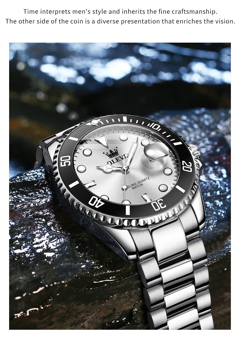 OLEVS 5885 Luxury Waterproof Sport Quartz Watch for Men Stainless Steel Calendar Luminous Mens Wristwatches Relogio Masculino