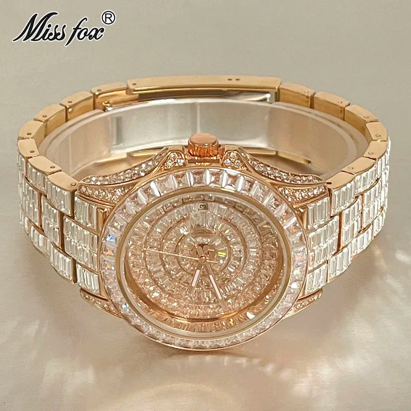 Fashion Men's Iced Out Watches Brand MISSFOX Luxury Automatic Date Male Clock Hip Hop Big Square Diamond Bling Wristwatch Reloj